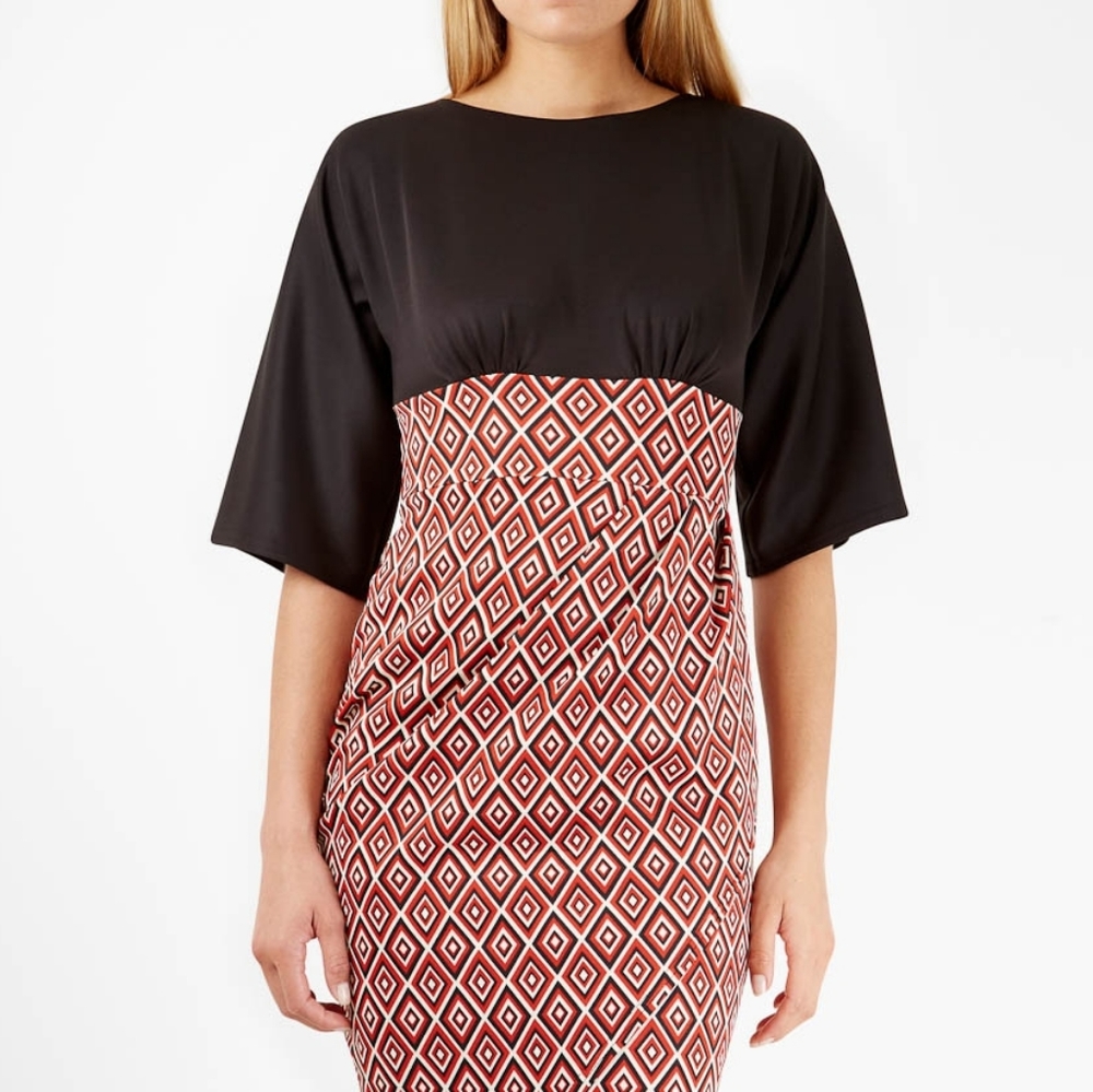 Closet Black Contrast Geometric Kimono Dress